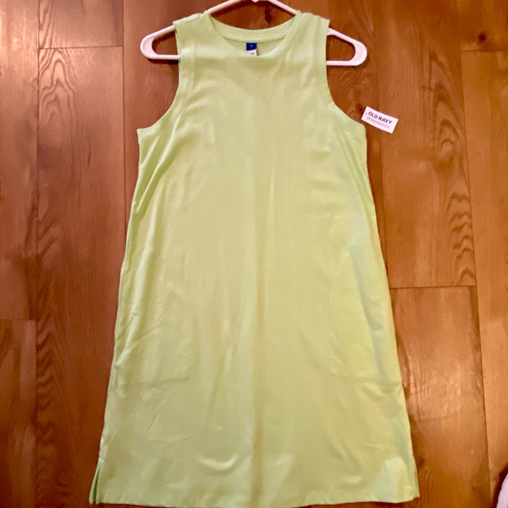 Old Navy light lime green sleeveless A-line cotton shirt dress with pockets, NWT